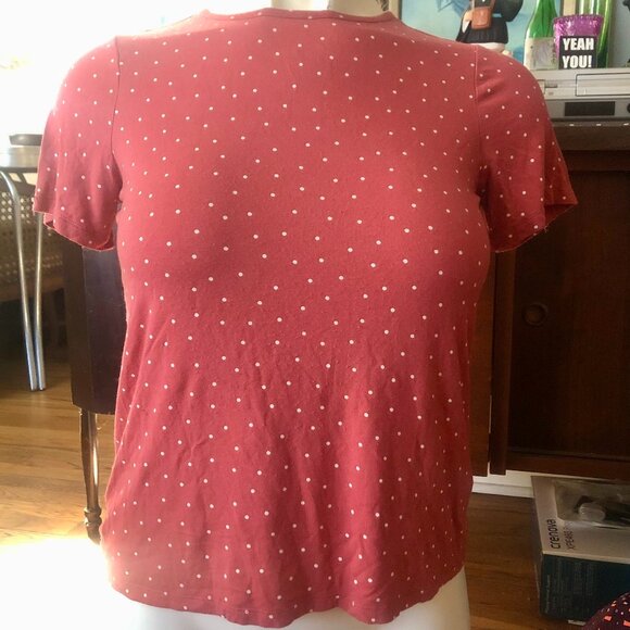 Rust Pink & Polka Dot Luxe Old Navy V Neck, S - Picture 1 of 6